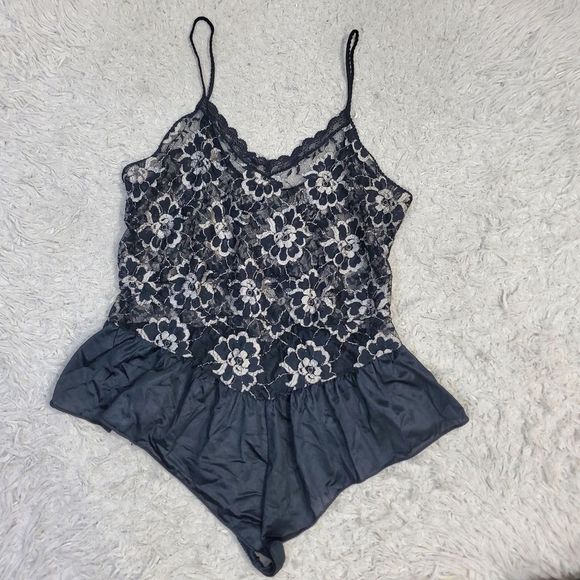 Vintage silky one piece sexy lace black  slip wear size medium - Picture 2 of 10